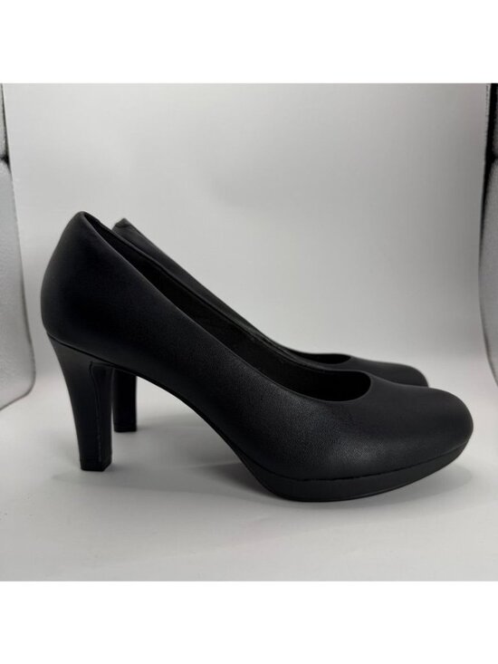 Clarks Shoes - Clarks Collection Black Leather Pumps Soft Cushion Womens Heels Size 7 EU 37.5